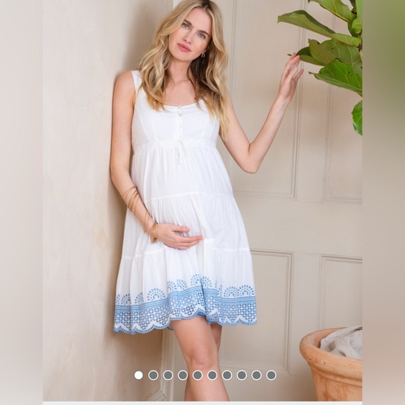 Seraphine Maternity White and Blue Knee-Length Sundress - Picture 4 of 5